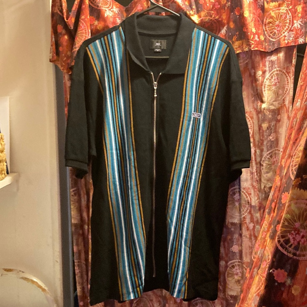 Obey Kelly Classic Vertical Striped Polo Zip Shirt Black